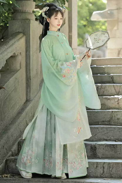 Emerald High-Waist Embroidered Hanfu Set - Spring Scenery