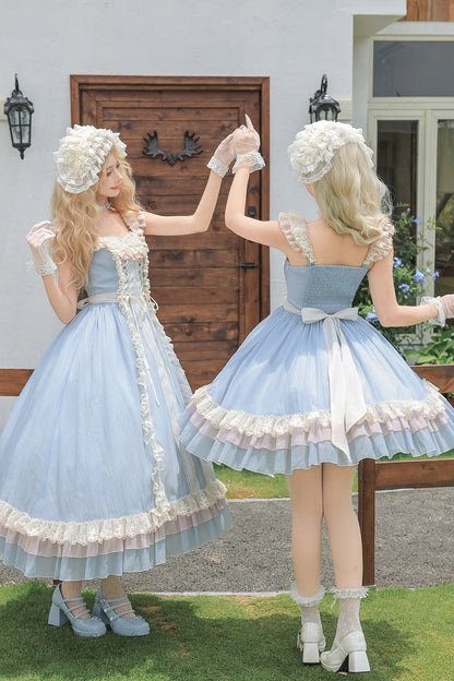 Square Collar Flutter Sleeve Triple Ruffled Lace-Up Sweet Lolita JSK Two Versions