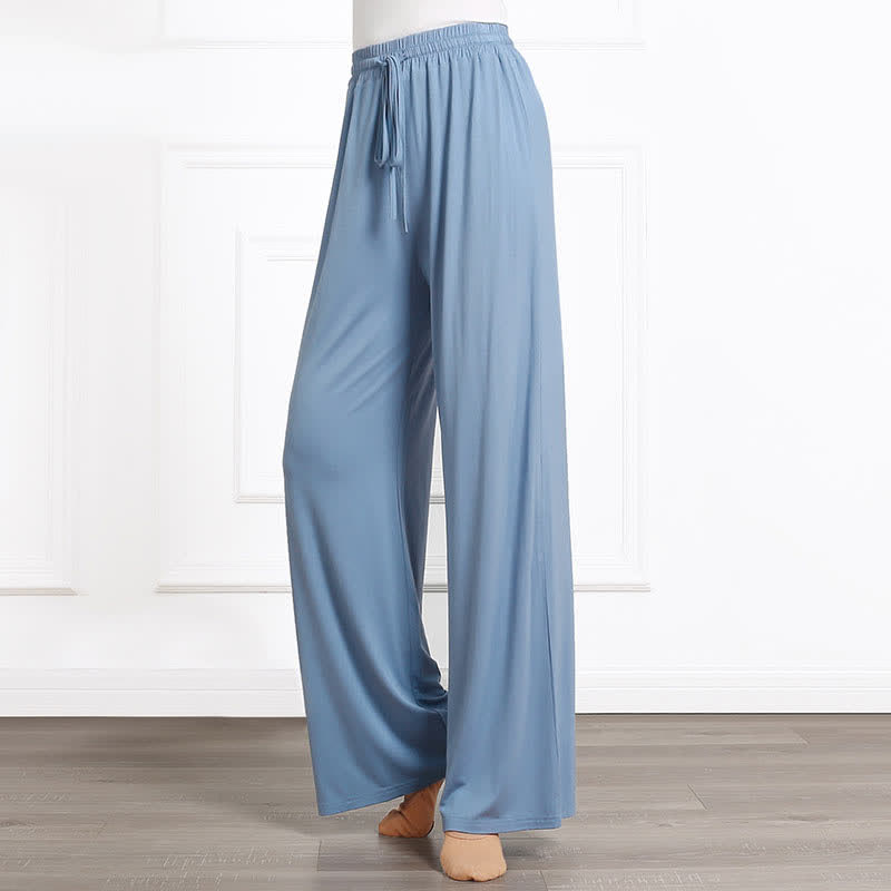 Pantalon décontracté élégant à taille haute et à lacets, coupe ample et fluide 