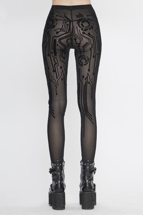 Womens Mesh Leggings with Circuit Pattern