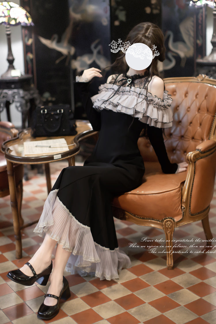 Ruffled Bowknot Fishtail Sweet Elegant Long-Sleeve Dress