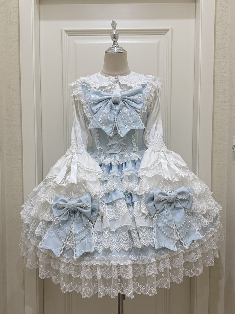 Blue Big Bows Decoration Tiered Skirt Hanayome Lolita Dress