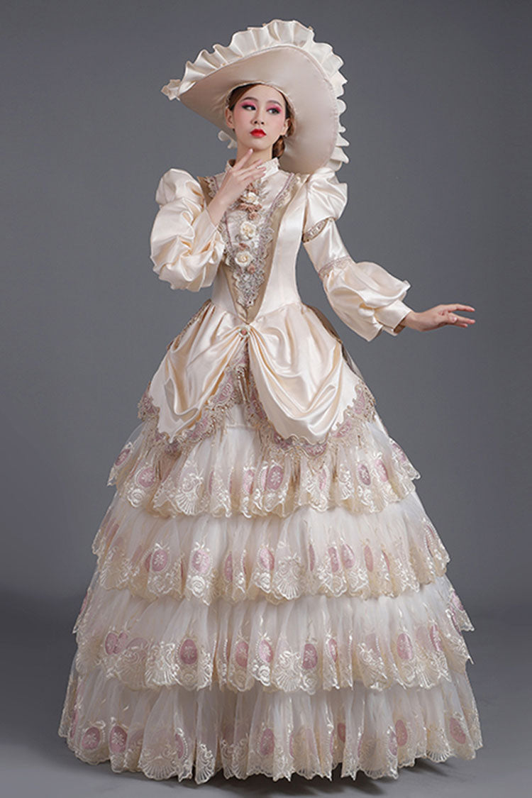 Lantern Sleeve Floral Print Tiered Gown