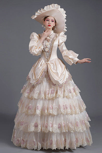 Lantern Sleeve Floral Print Tiered Gown