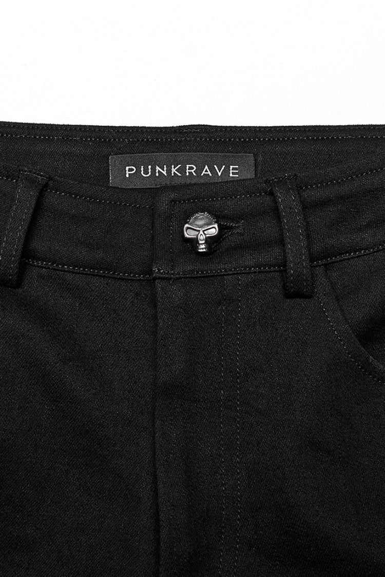 Dark Mesh Buckle-Trimmed Steampunk Pants with Hardware Accents
