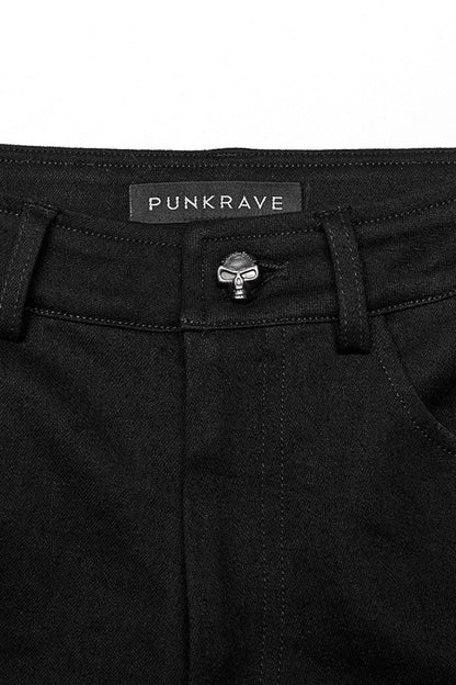 Dark Mesh Buckle-Trimmed Steampunk Pants with Hardware Accents
