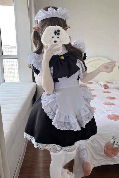 Maid Short Sleeves Ruffle Bow Sweet Plus Size Lolita Dress Two Tones