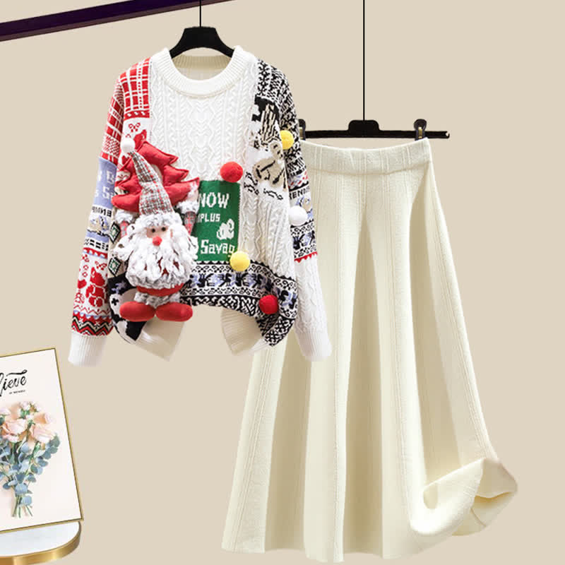 Skirt Colorblock Christmas Knit Sweater