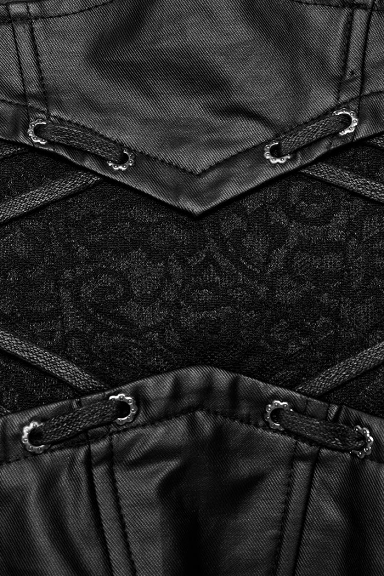 Underbust Gothic Corset with Lace-Up Back and Lace Trim