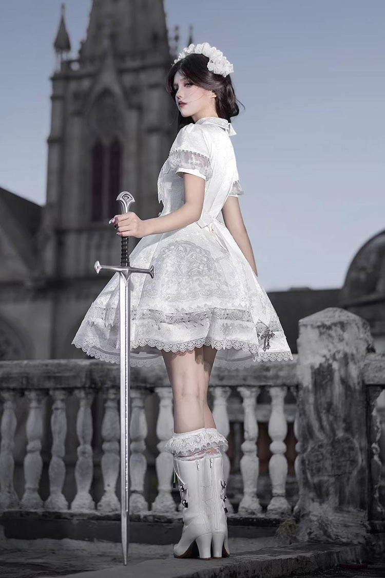 Lace Trimmed Classic Gothic Lolita Dress - White
