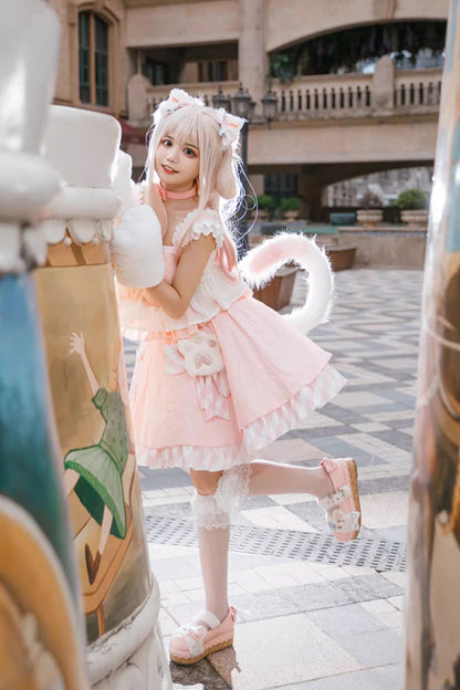 Rose Miss Meow Print Ruffle Bow Sweet Lolita Skirt Ensemble