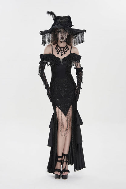 Off Shoulder Sleeveless Embroidered Lace Slim Gothic Strapless Dress