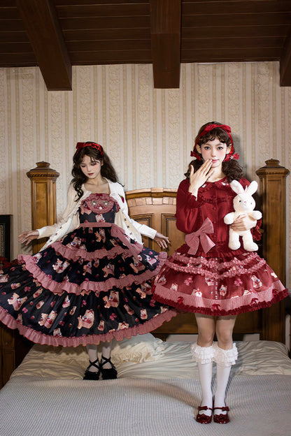 Bell Strawberry Farm Print Ruffle Embroidery Sweet Lolita Skirt