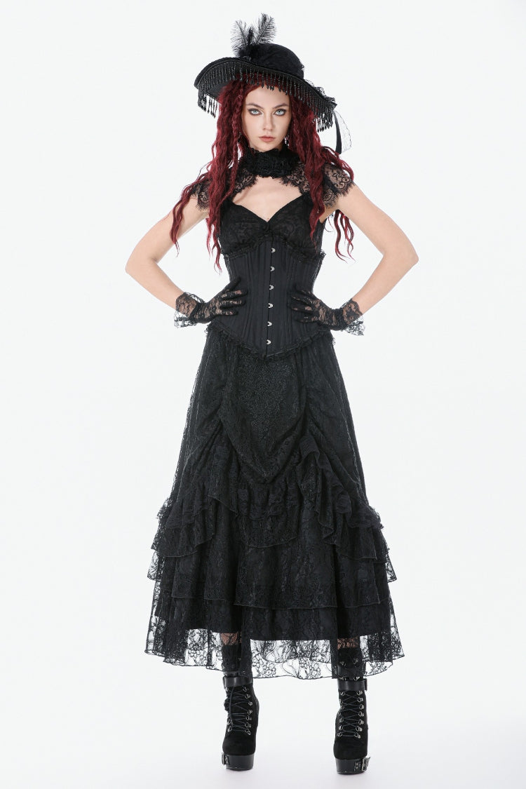 Underbust Corset with Lace-Up and Asymmetric Hem - NoirEdge