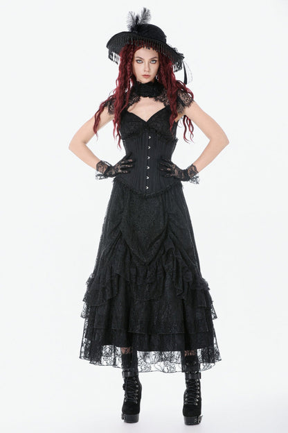 Underbust Corset with Lace-Up and Asymmetric Hem - NoirEdge