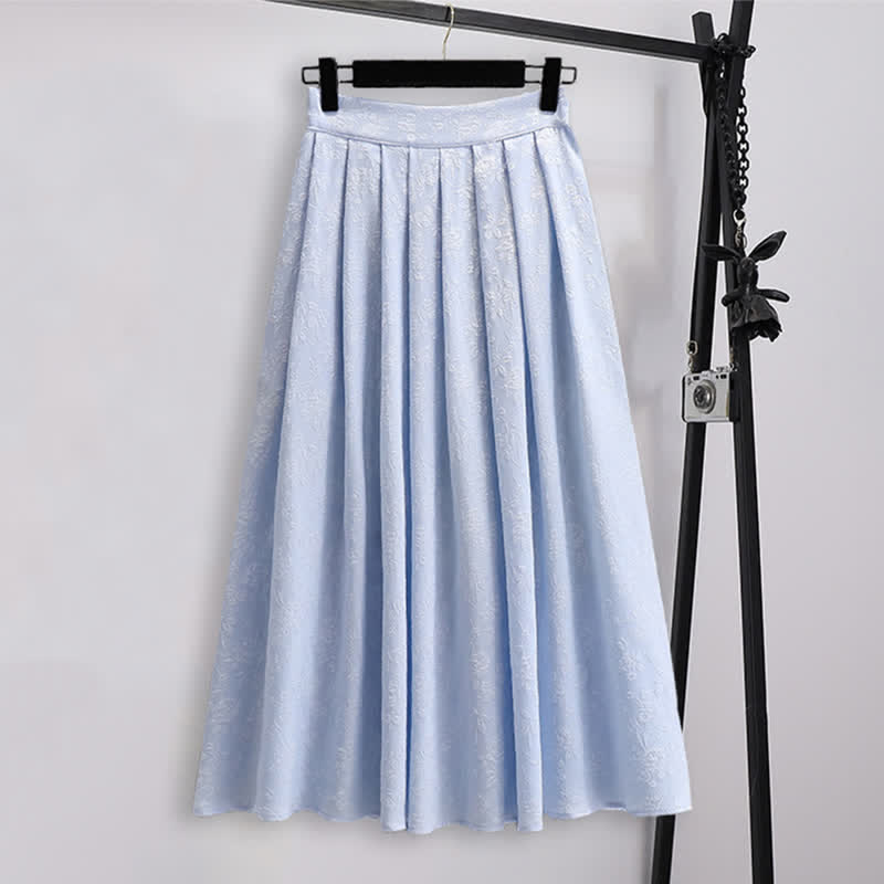 Vintage Hanfu Jacquard Buckle Shirt Pleated Skirt