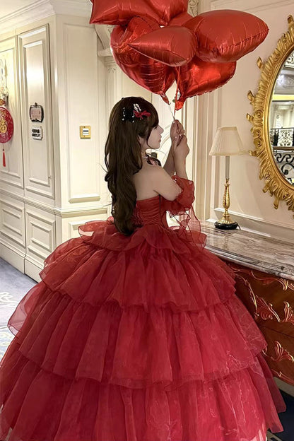 Ruffled Sleeveless Sweet Lolita Dress - Red Mousse Love Song