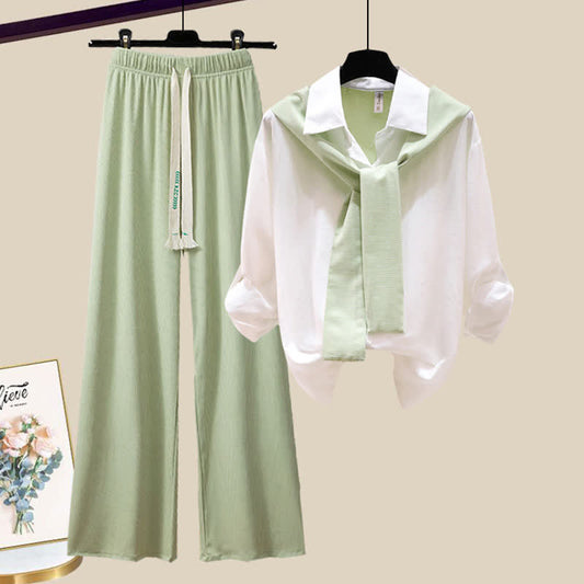 Stripe Casual Print Pants Wide Shirt Leg