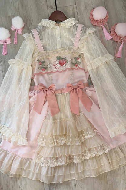 Moon Rabbit Ruffle Embroidery Cardigan Jsk - Sweet Lolita Bowknot