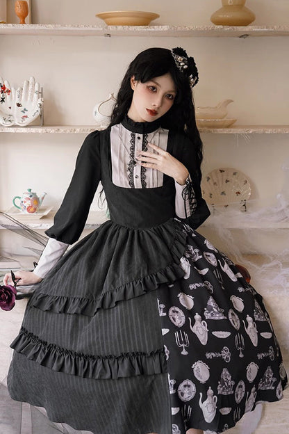 Autumn Winter Gothic JSK Dress with Lunar Eclipse Print