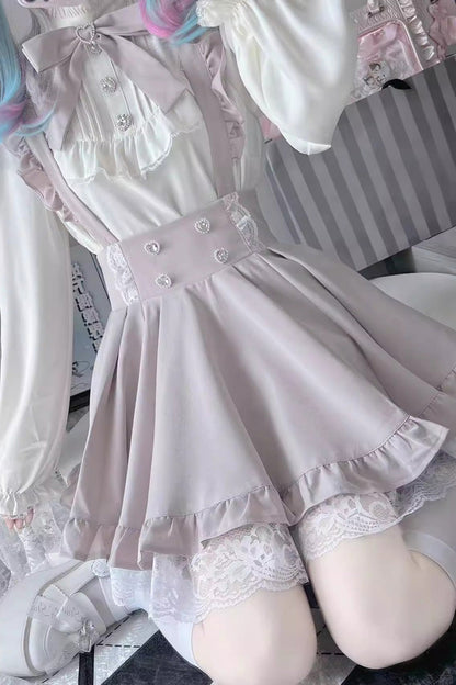 Puffy Hem Ruffle Sweet Suspender Skirt Two Colors