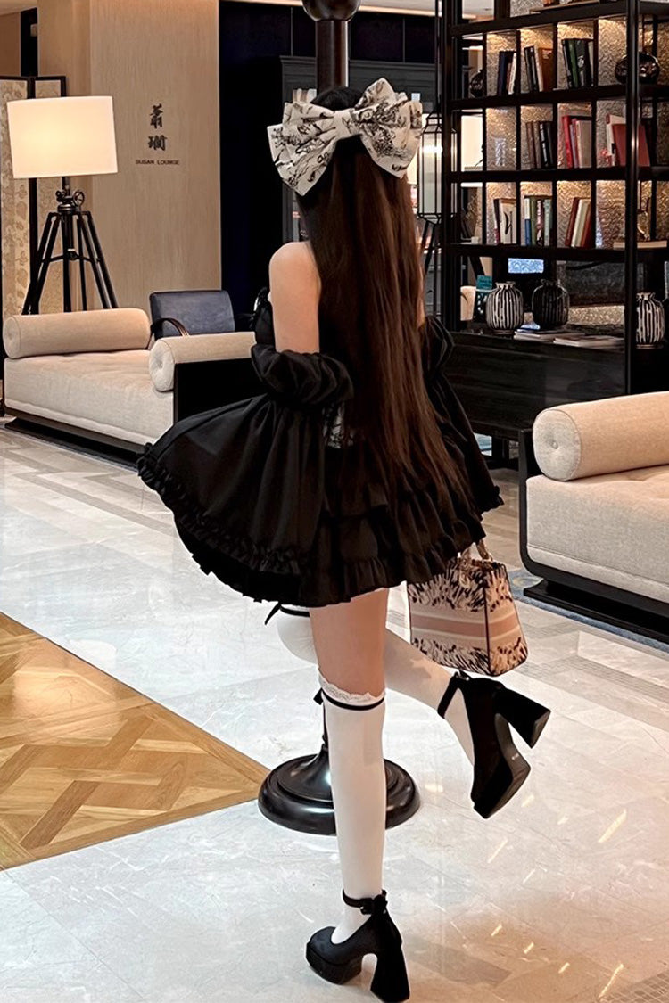 Printed Gothic Princess Strapless Dress with Ruffled Embroidery - Gentle Treasure