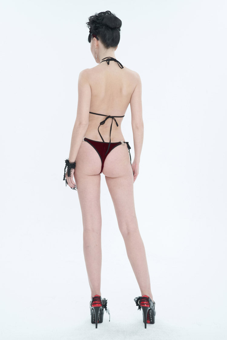 Velvet Stretch Sexy Cutout Pentagram Gothic Swimsuit Set for Women