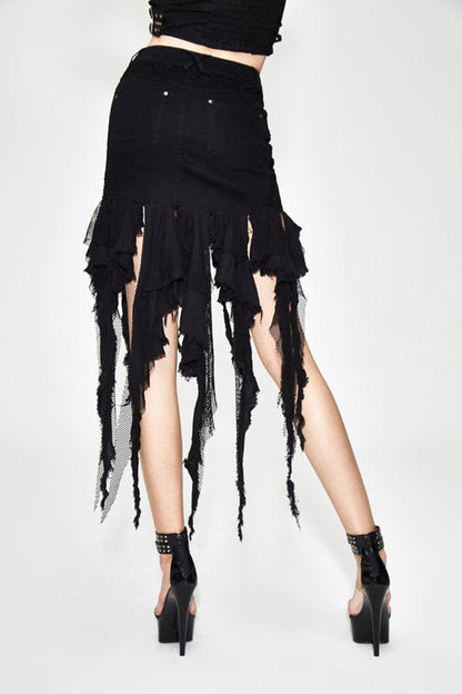Edgy Frayed Asymmetrical Mini Skirt with Hip Cutouts