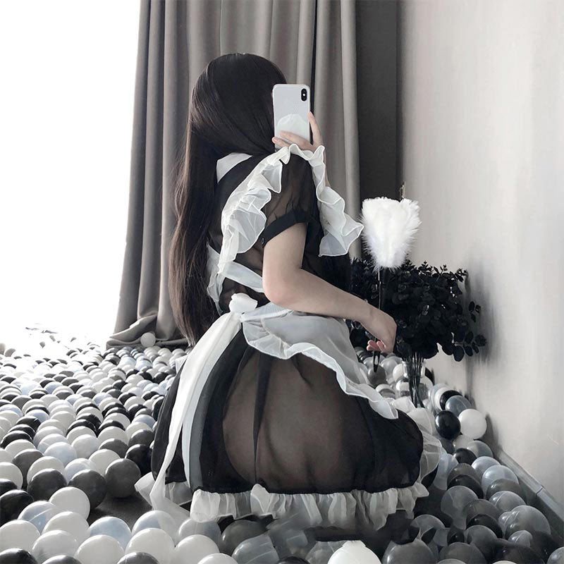 Kawaii Sexy Maid Apron Stockings Lingerie Dress