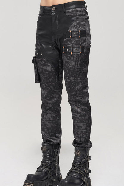 Mens Long Trousers with Detachable Pockets and Rivet Details