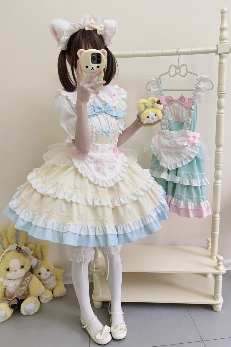 Cat-Ear Story Layered Ruffled Bowknot JSK Lolita Dress in Four Colors