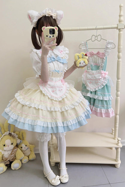 Cat-Ear Story Layered Ruffled Bowknot JSK Lolita Dress in Four Colors