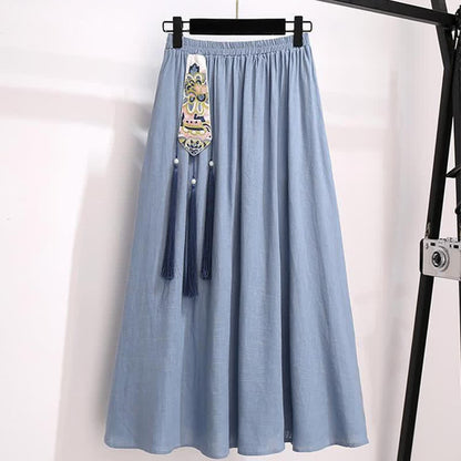 Vintage Buckle White Tassel Hanfu Shirt Skirt
