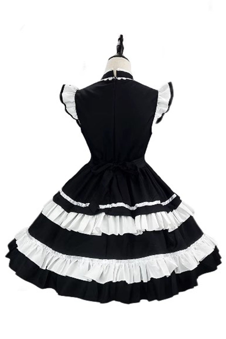 Black and Ivory Love Double Layer Ruffle Bow Sweet Plus Size Chinese Lolita Ensemble
