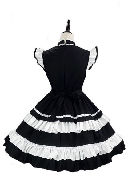 Black and Ivory Love Double Layer Ruffle Bow Sweet Plus Size Chinese Lolita Ensemble