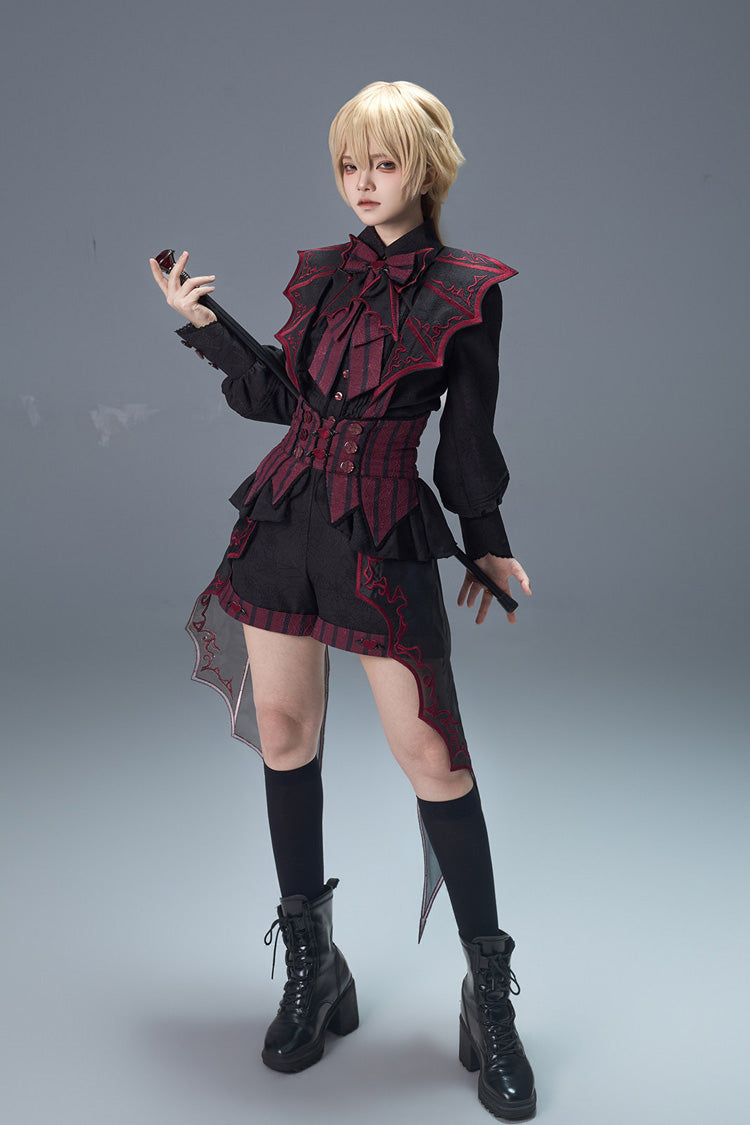 Demon Ritual Stand Collar Ouji Shorts Set with Embroidery - Noir