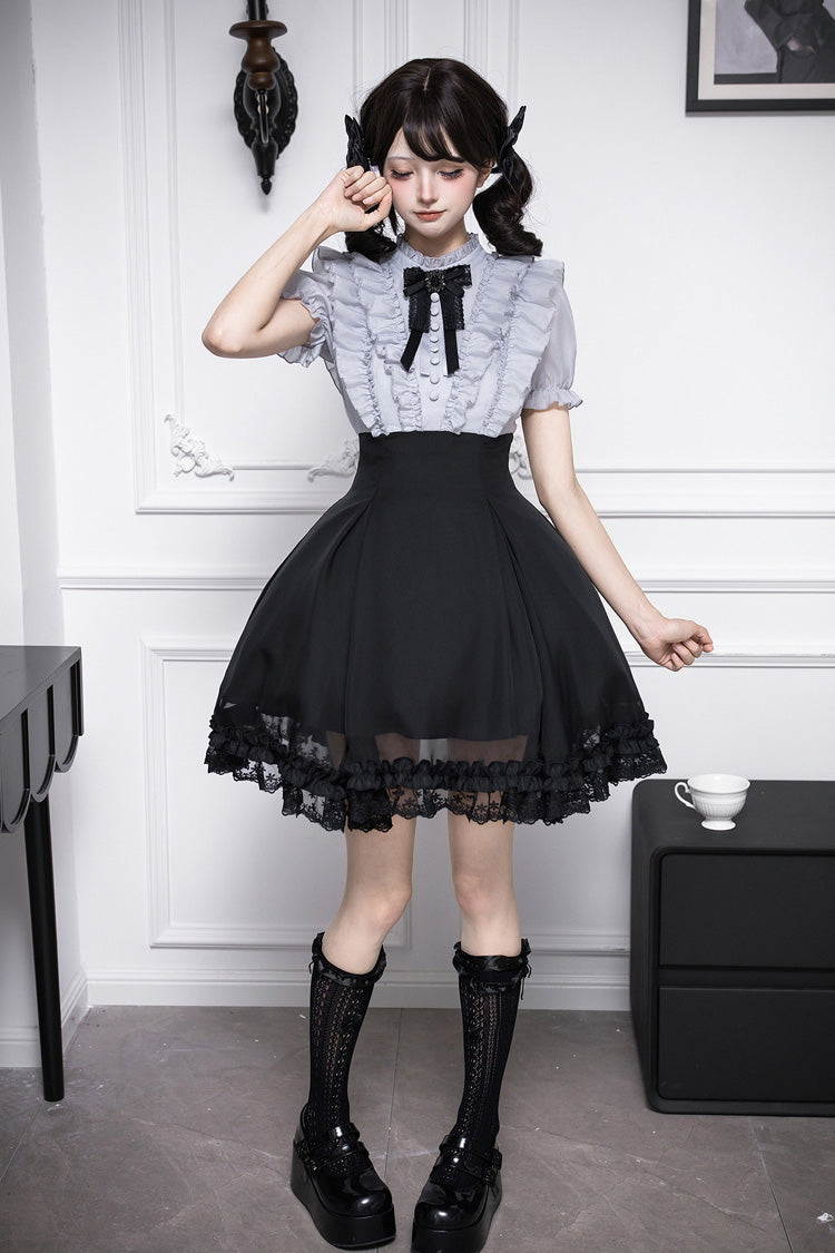 Puff-Sleeve Color-Blocked Faux Two-Piece Sweet Dress