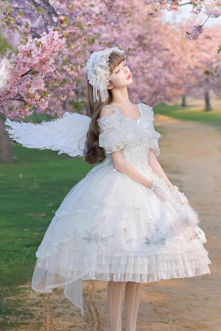 White Love Is Coming Multi-Layer Ruffle Bow JSK Dress