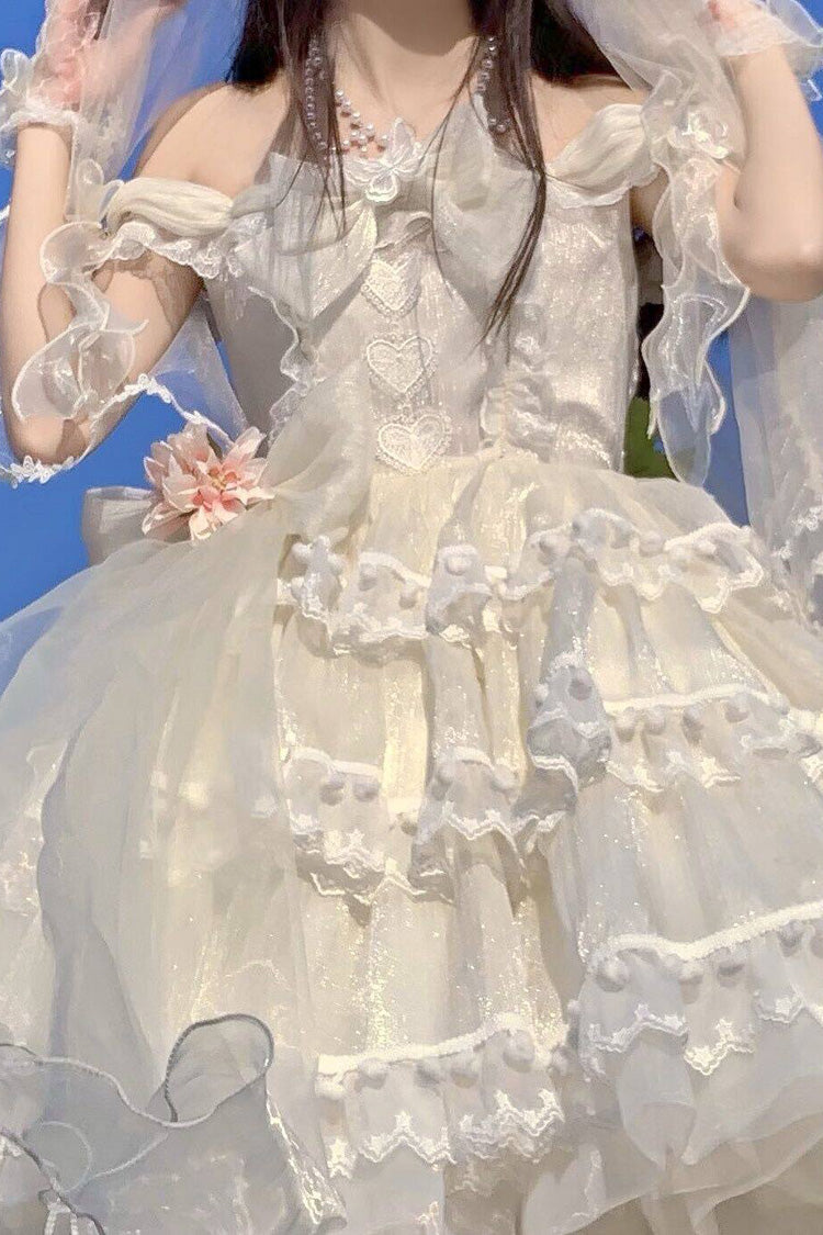 Ivory Ruffled Bow Pearl Decorated Lolita JSK Full Set