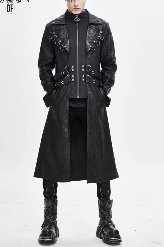 Men's Punk Leather Coat with Waist Hasp
