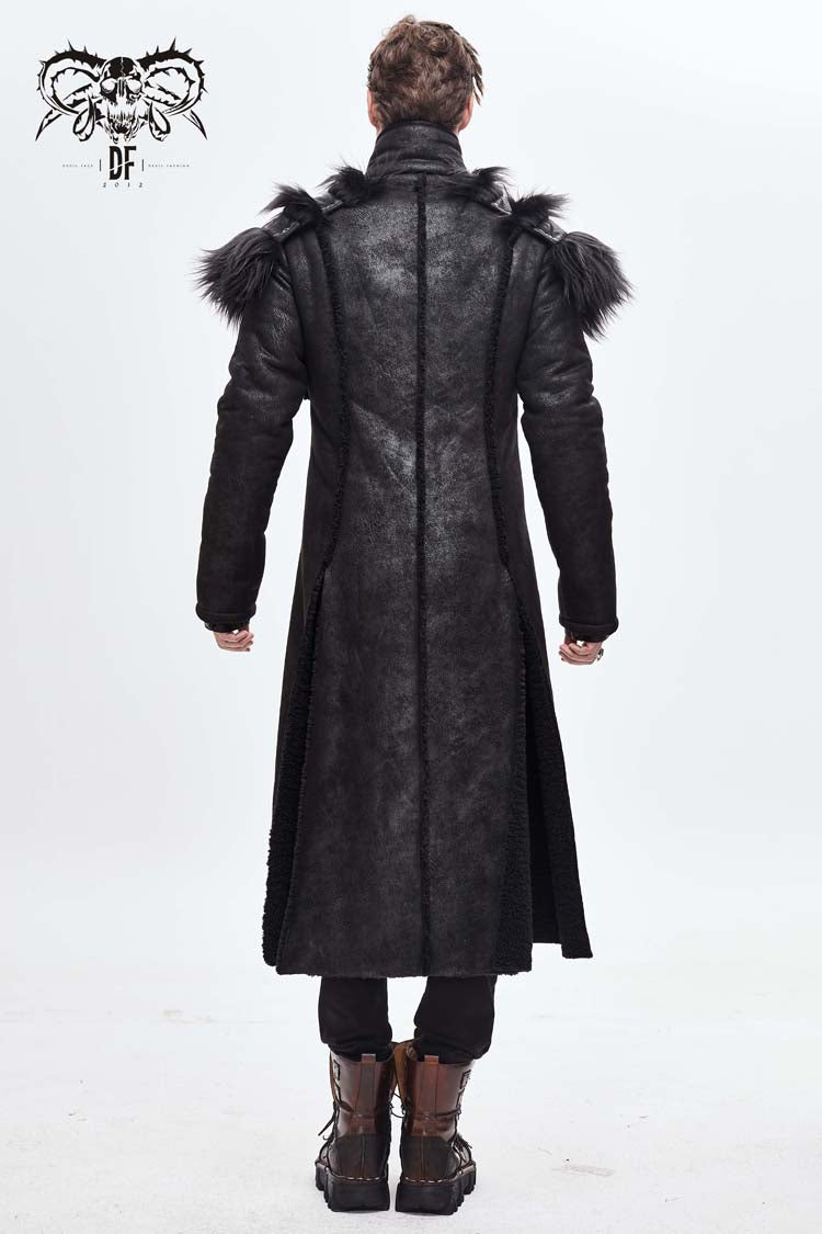 Men's Punk Coat with Fur Cape and Metal Hasp