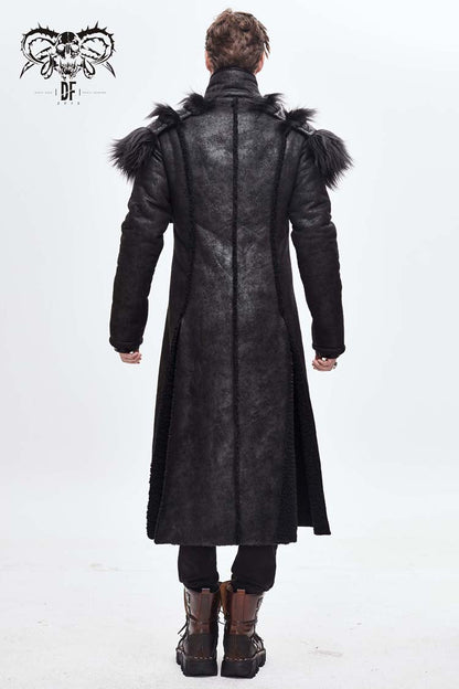 Men's Punk Coat with Fur Cape and Metal Hasp
