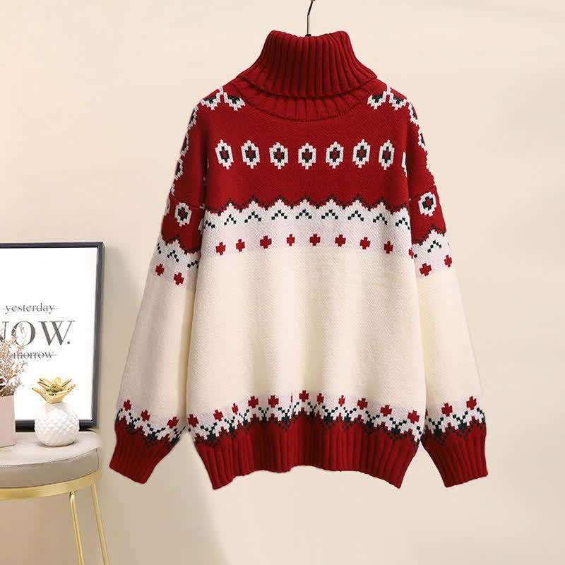 Pants Colorblock White Turtleneck Sweater Set