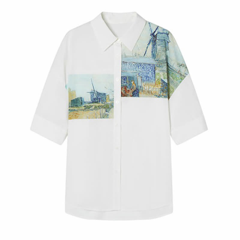 Vintage Painting Blue House Shirt