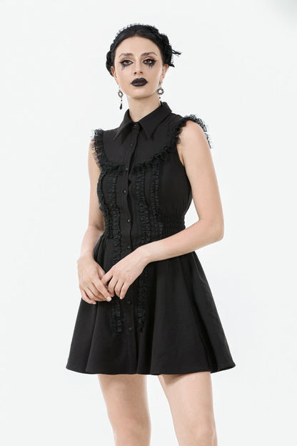 Obsidian Lapel Collar Sleeveless Lace Button-Front Gown - Graduation