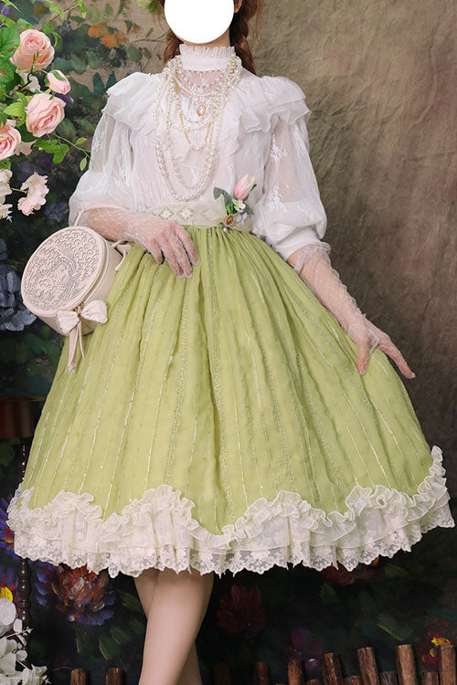 Green Elegant Vintage Tulip Multi-Layer Ruffle Classic Lolita Dress