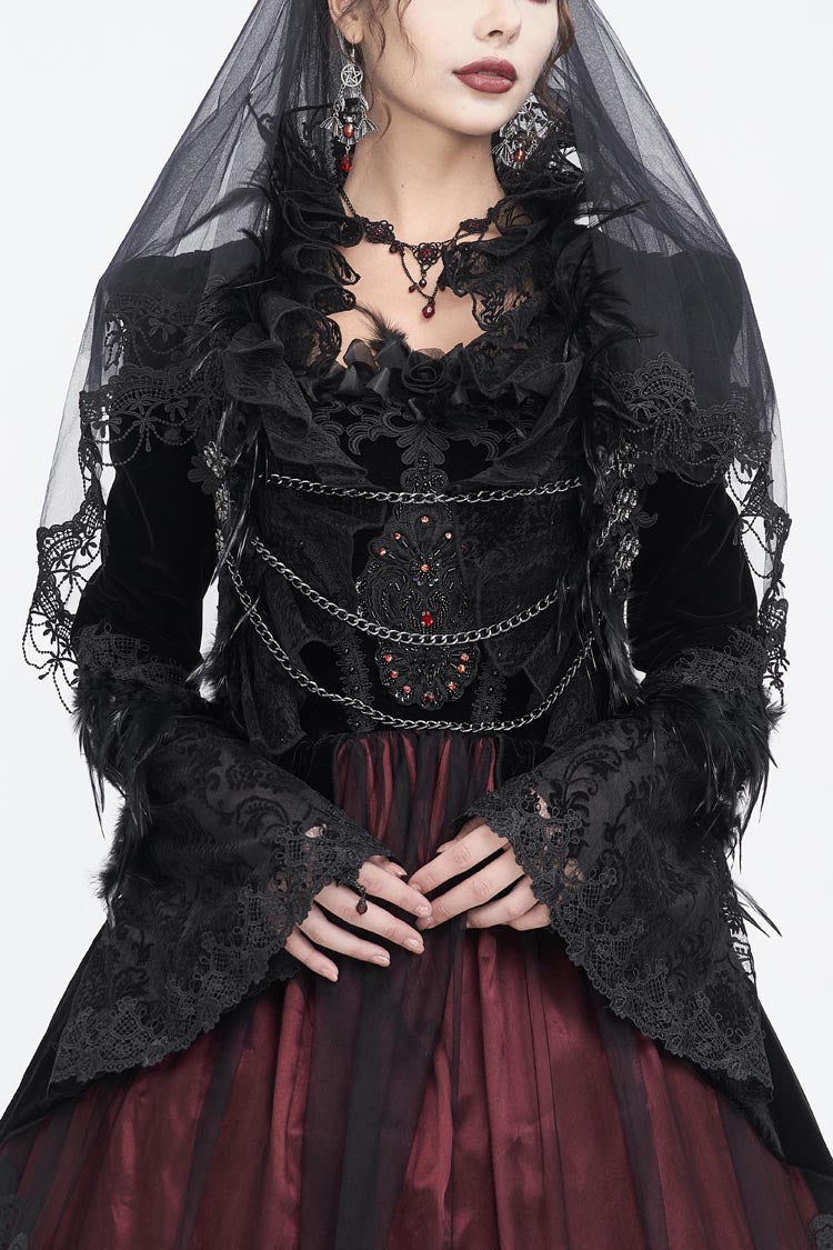 Women's Gothic Jacket with Embroidery and Trumpet Sleeves