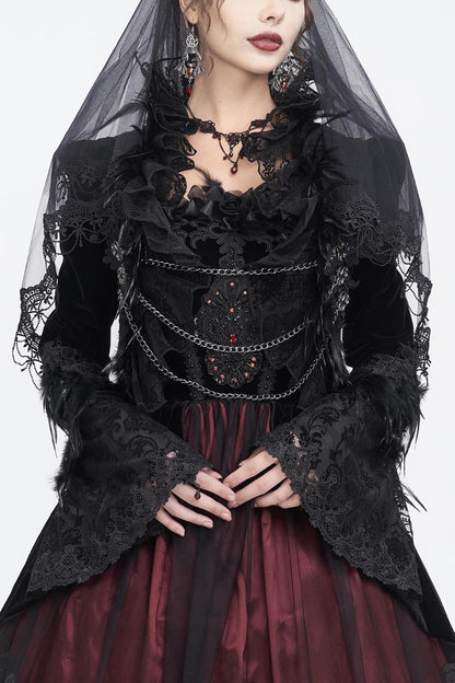 Women's Gothic Jacket with Embroidery and Trumpet Sleeves