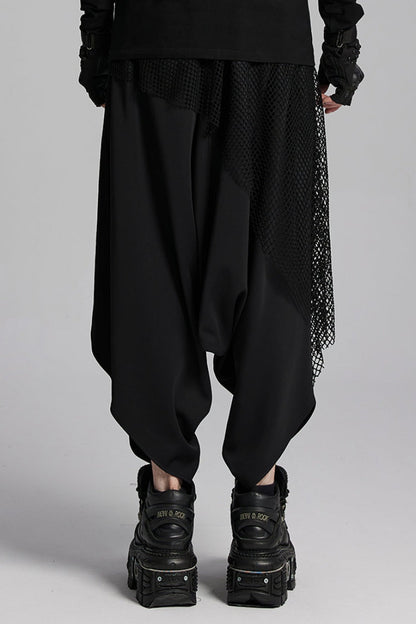 Punk Trousers with Asymmetric Zipper and Mesh Panels