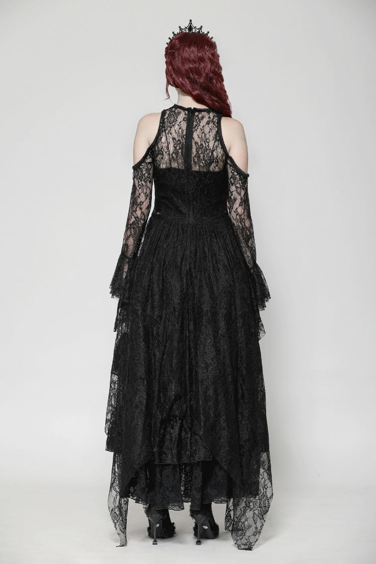 Off Shoulder Long Sleeve Gothic Irregular Lace Wedding Dress